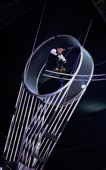 Wheel of Danger- “Feel the rush of excitement as they soar through the air. The Wheel of Death demands strength, agility, and unwavering focus, all in the pursuit of pushing human limits to new heights. With every spin and leap, Leo pushes the limits of gravity and courage, leaving audiences on the edge of their seats.”