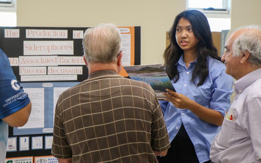 First place winner of the NSF SEAS Islands Alliance Summer High School Symposium Cecelia Rose Borja from Simon Sanchez High School presents to judges at the UOG.  The program is a part of the UOG Center for Island Sustainability and Sea Grant Capacity Building banner of programs and welcomes students from all high schools on Guam. 