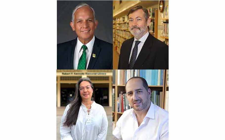 (Top left) Dr. Robert A. Underwood, President Emeritus, University of Guam, Member, Kumision i Fino CHamoru, (Top right) Dr. Rafael Rodríguez-Ponga Rector, Universitat Abat Oliba CEU, President, Spanish Association for Pacific Studies, (Bottom left) Dr. Monique Storie
Dean of University Libraries, University of Guam, (Bottom right) Dr. Monique Storie Dean of University Libraries, University of Guam