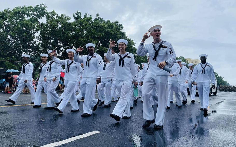 Military personnel are parading.