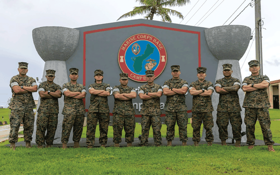 Marines and Sailors from Guam and the Commonwealth of the Northern Marianas Islands pose with Marine Corps Base Camp Blaz leadership on MCB Camp Blaz, Aug. 22, 2024. Several Marines and Sailors originally born and raised on the islands of Guam and the CNMI have returned to the Marianas and are an integral part of laying the foundation for MCB Camp Blaz. 