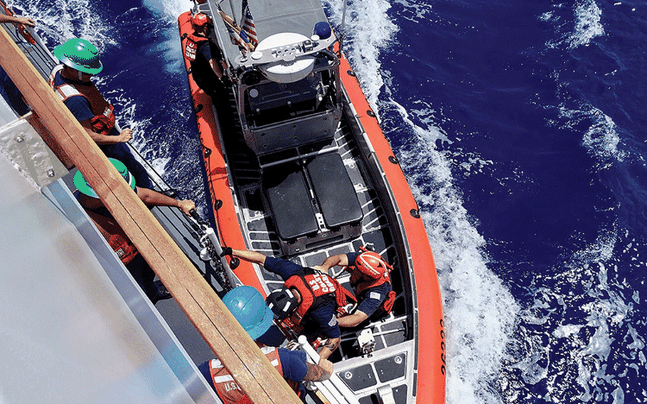 The towing exercise with a Station Apra Harbor 45-foot Response Boat-Medium crew enhanced inter-unit coordination and operational proficiency. 