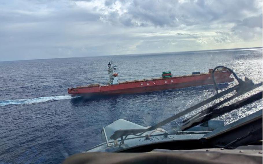 In a display of interagency cooperation, a commercial mariner in urgent need of medical care was safely evacuated from a vessel 100 nautical miles offshore to Guam on March 2, 2024, thanks to the actions of the U.S. Coast Guard and the U.S. Navy’s Helicopter Sea Combat Squadron 25 (HSC-25). Responders initiated the operation after a 26-year-old Filipino mariner aboard the 850-foot Liberian-flagged container ship Carmell 1, initially located 400 nautical miles northwest of Guam, reportedly exhibited severe abdominal issues. 