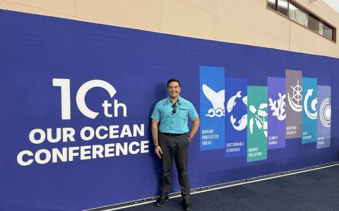 Photo Of Representing the University of Guam, and the Local2030 Islands Network at the 10th Our Ocean Conference in Busan, South Korea, Austin Shelton, Ph.D., announced the launch of the Green Growth Partnership Community of Practice.