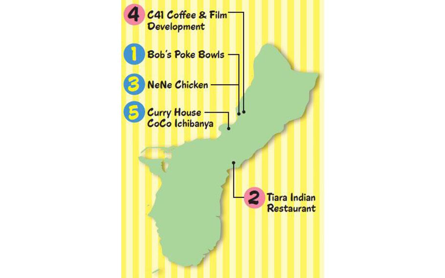 Guam map showing the four restaurants in the article.