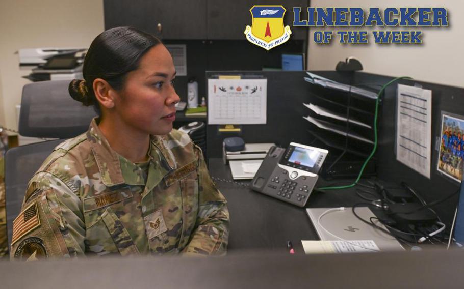 U.S. Air Force Staff Sgt. La Toya Ibanez, the commander’s executive assistant assigned to the 36th Security Forces Squadron, works at her computer at Andersen Air Force Base, Guam, Oct. 26, 2022. As the commander’s executive assistant, Ibanez advises the commander and squadron leadership on all personnel issues as well as coordinates and schedules for all office and squadron activities. (U.S. Air Force photo illustration by Airman 1st Class Breanna Christopher Volkmar