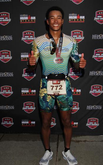 Fire Control Technician First Class Lucas Anderson in triathlon uniform