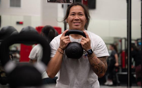 Photo Of Tina Nguyen, Camp Blaz Marine Corp Community Services semper fit health promotions civillian, participates in an exercise circuit as part of a Tactical Strength and Conditioning Facilitator course at Andersen Air Force Base, Guam, Sept. 10, 2024.