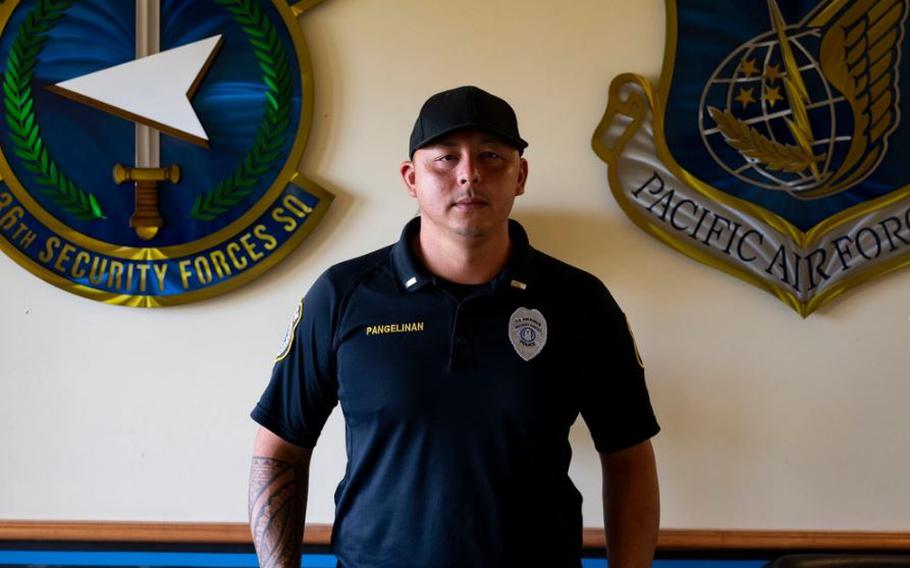 Dwayne Pangelinan, 36th Security Forces Squadron supervisory police officer, poses for a photo, March 31, 2023, at Andersen Air Force Base, Guam. Pangelinan received a Medal of Valor for his courageous actions during two separate incidents. (U.S. Air Force photo by Airman 1st Class Emily Saxton)