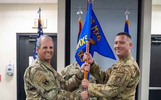 Photo Of U.S. Air Force Col. Matthew S. Drossner, 36th Expeditionary Aircraft Maintenance Squadron commander, relinquished command to Major Sean P. Harte during the 36th Expeditionary Aircraft Maintenance Squadron’s Assumption of command at Andersen Air Force Base, Guam, June 27, 2024.