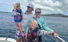family photo on the boat