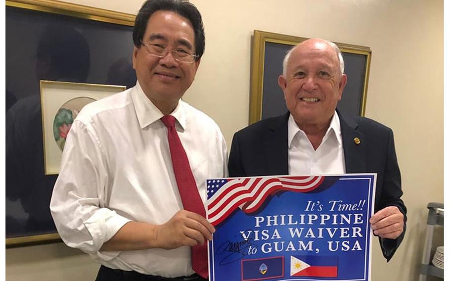 Pictured here with Carl TC Gutierrez in September 2019, Philippine House Rep. Rufus B. Rodriguez endorses visa waivers for Filipino travelers wanting to visit Guam and the CNMI. At the time, Gutierrez was serving as Guam Gov. Lou Leon Guerrero's specially appointed cabinet advisor on Economic Development, National and International Affairs.